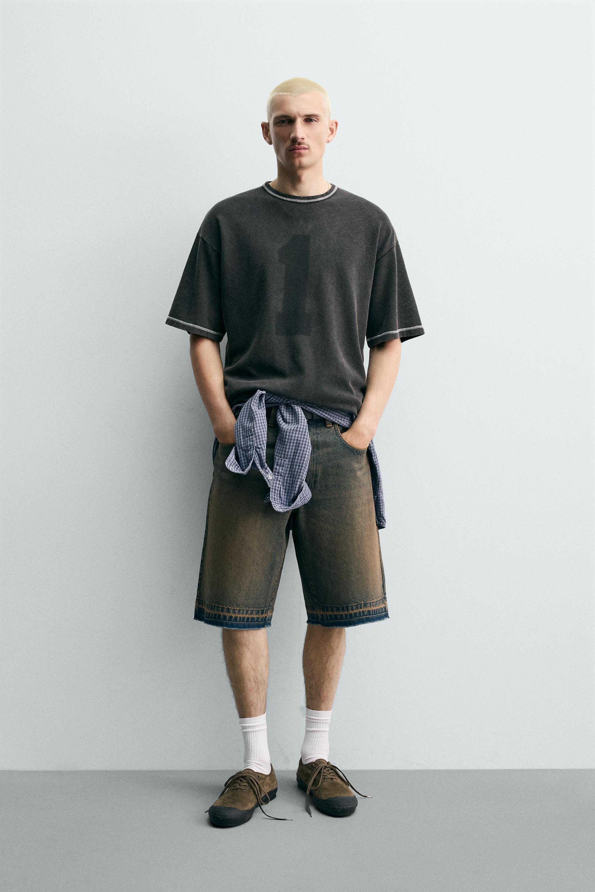 T-SHIRT EN MAILLE DÉLAVÉE CONTRASTÉE